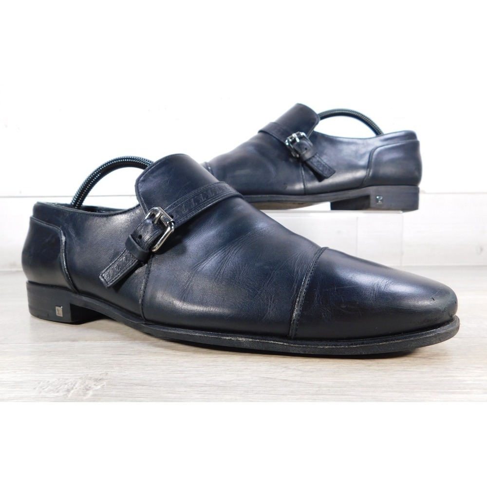 Louis Vuitton Mens Black Leather Single Monk Strap Dress Shoes Size 8M Luxury